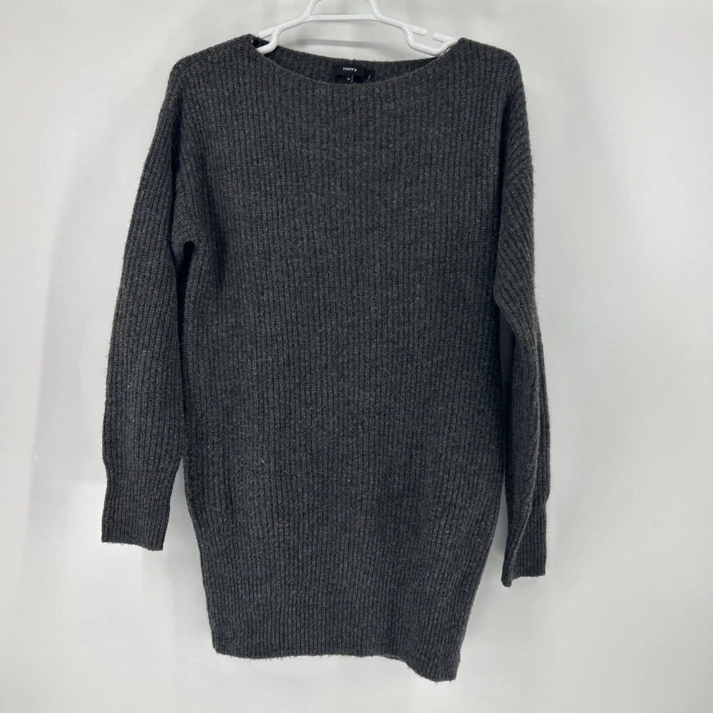 Theory Nimbus Wool Dress Women's Medium Ribbed Cocoon Sweater Charcoal Contempor